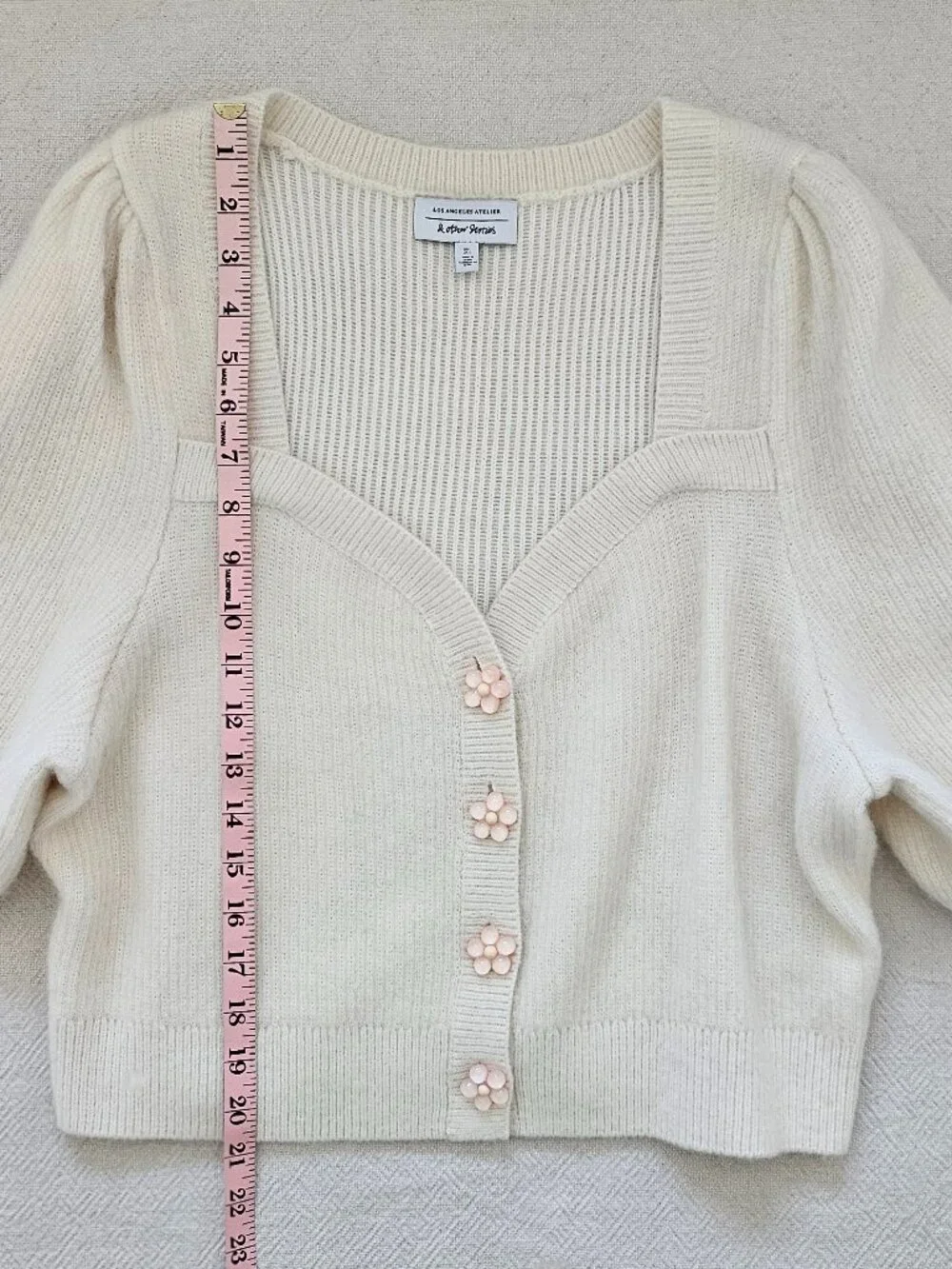 & Other Stories [NWOT] Sweetheart Neck Cardigan w/ Flower Buttons - L - Picture 13 of 16